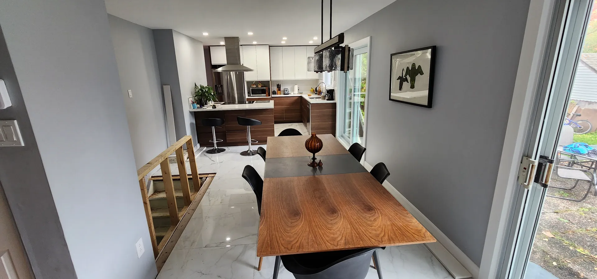 Open concept kitchen renovation in Laval